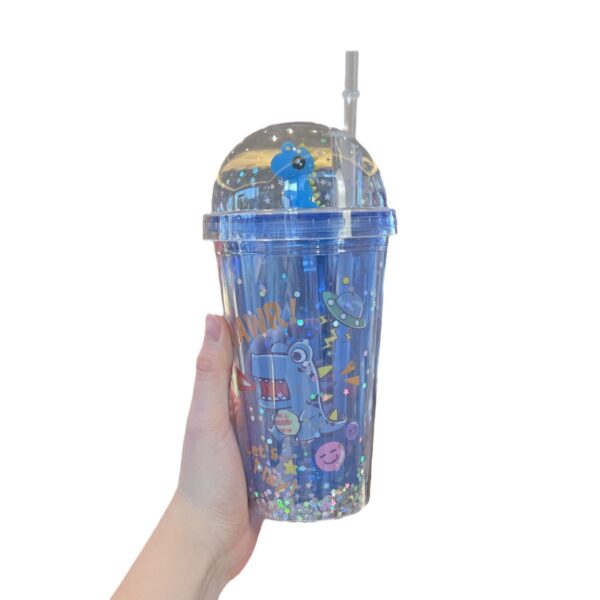 LED Light-Up Dinosaur Double-Layer PS Straw Cup