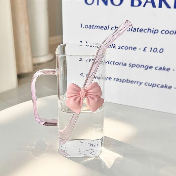 Square Prism Glass Cup with Butterfly Knot and Handle