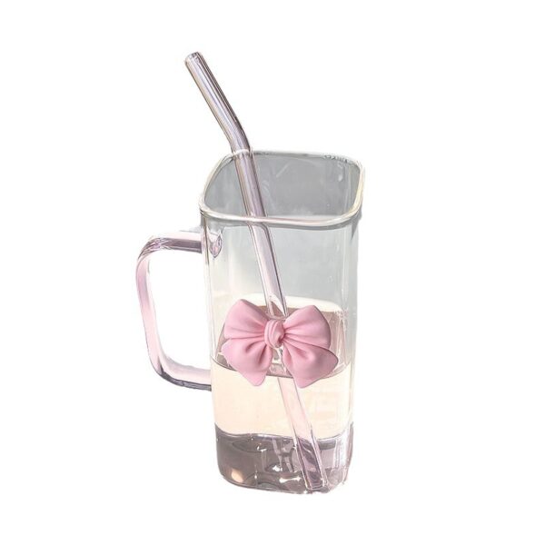 Square Prism Glass Cup with Butterfly Knot and Handle