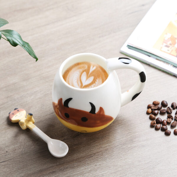 Cow Design Ceramic Mug with Spoon