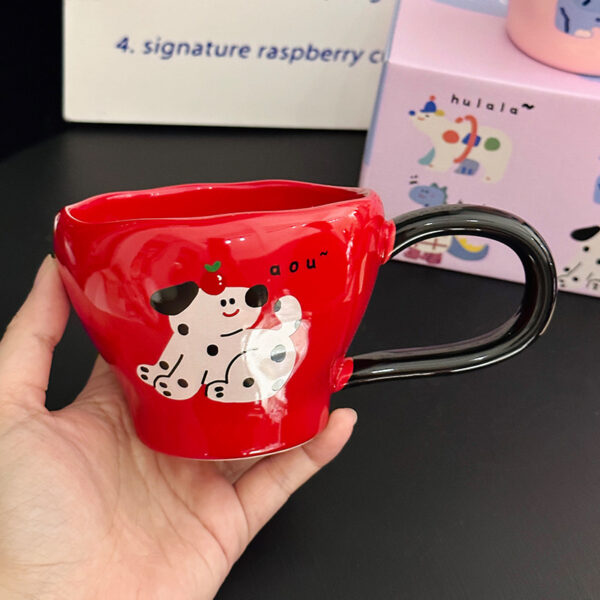 Dalmatian Dog Large Handle Red Ceramic Mug