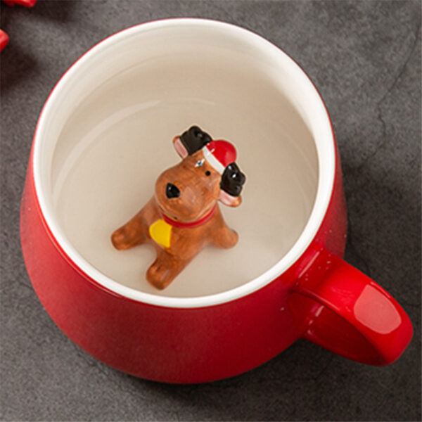 Red Ceramic Mug with Christmas Reindeer