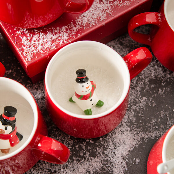 Red Ceramic Mug with Christmas Snowman