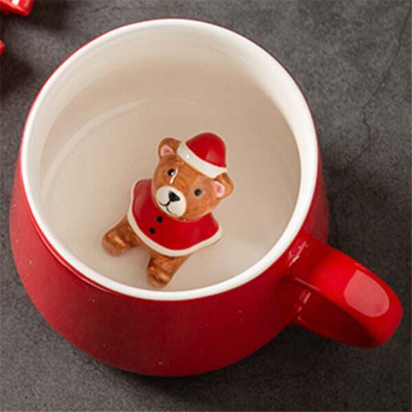 Red Ceramic Mug with Christmas Bear