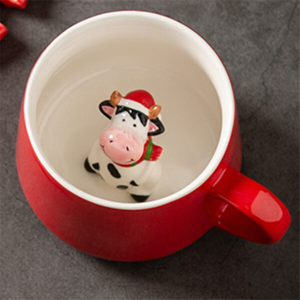 Red Ceramic Mug with Christmas Cow