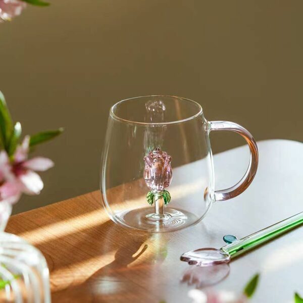 Creative 12-Ounce 3D Rose Glass Mug