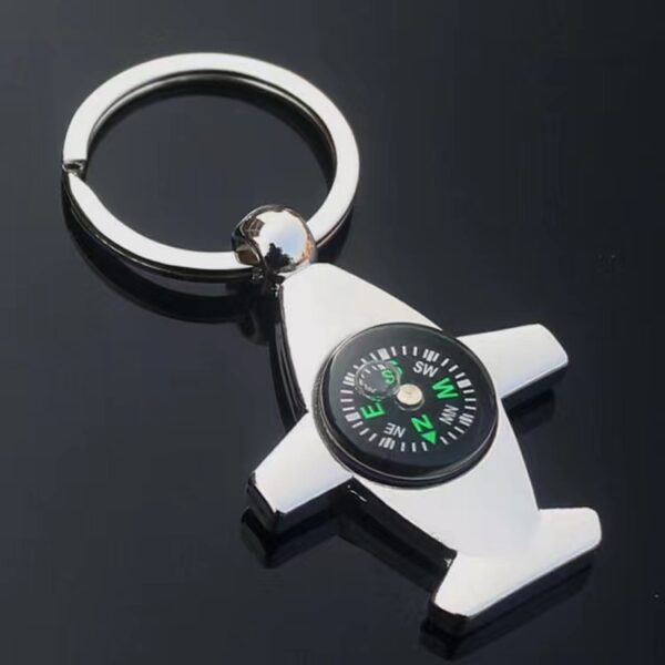 Zinc Alloy Airplane-Shaped Compass Keychain Charm