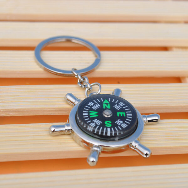 Zinc Alloy Ship's Wheel Compass Keychain