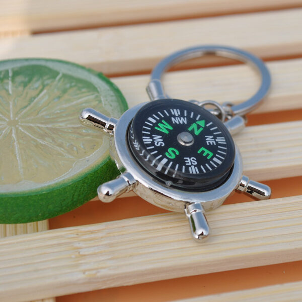 Zinc Alloy Ship's Wheel Compass Keychain