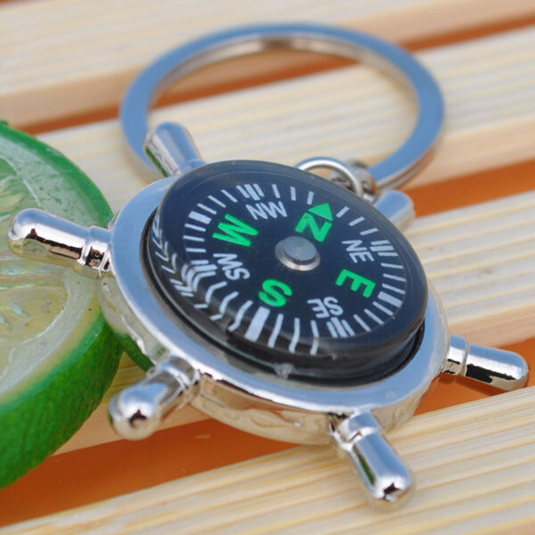 Zinc Alloy Ship's Wheel Compass Keychain