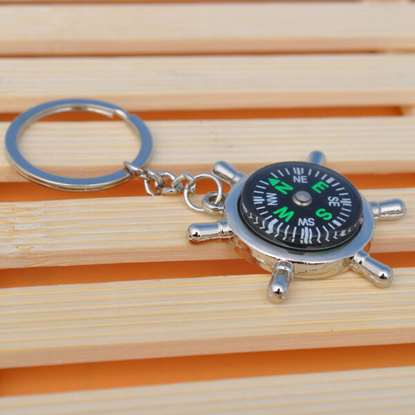 Zinc Alloy Ship's Wheel Compass Keychain