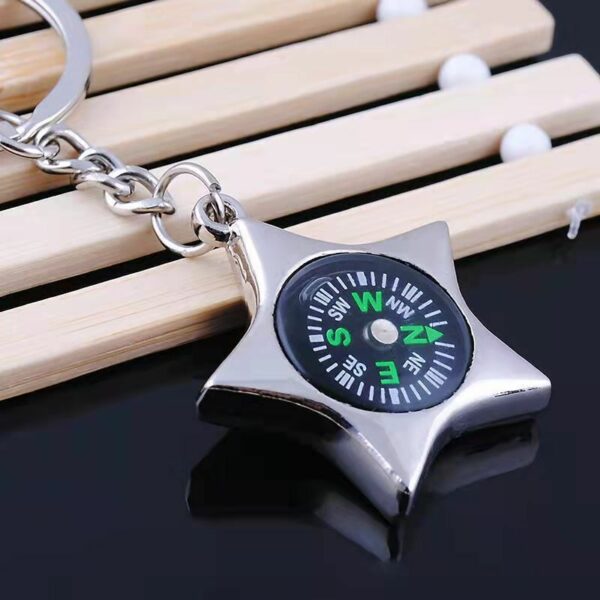 Zinc Alloy Star-Shaped Compass Keychain