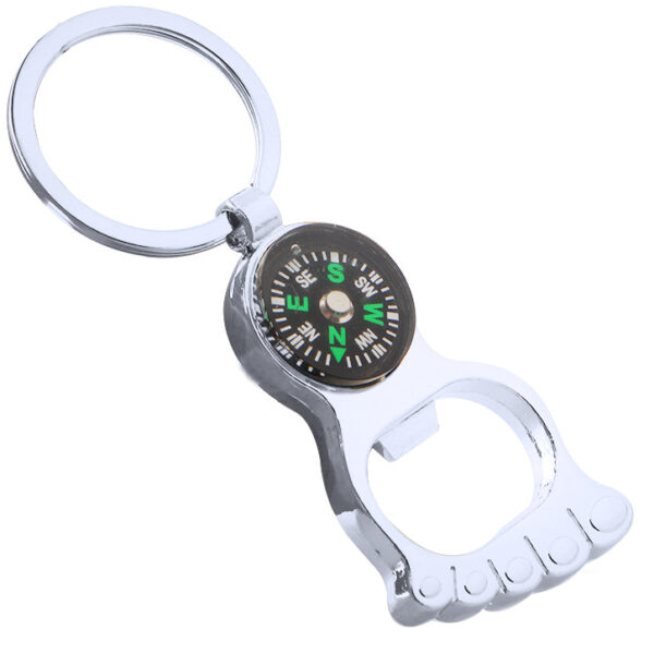 Zinc Alloy Footprint-Shaped Bottle Opener Keychain with Compass