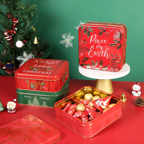 Large Square Christmas Candy and Cookie Tin Box