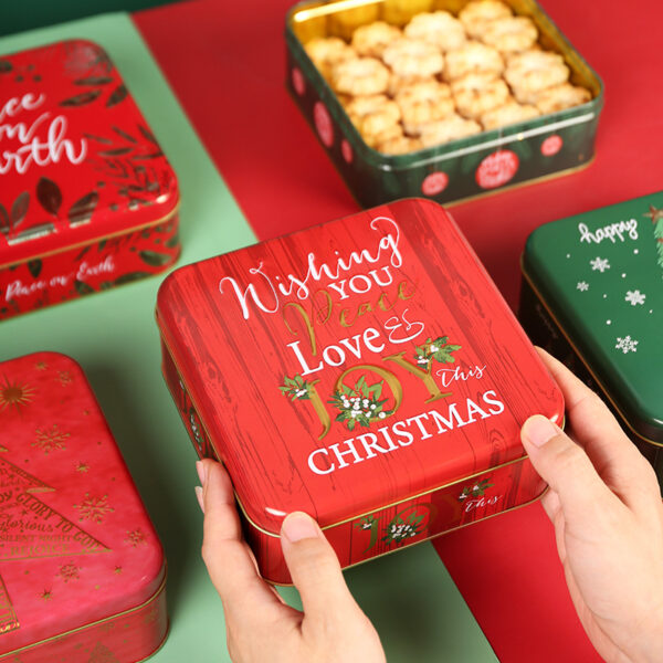 Large Square Christmas Candy and Cookie Tin Box