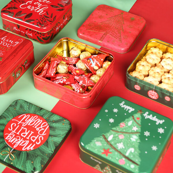 Large Square Christmas Candy and Cookie Tin Box