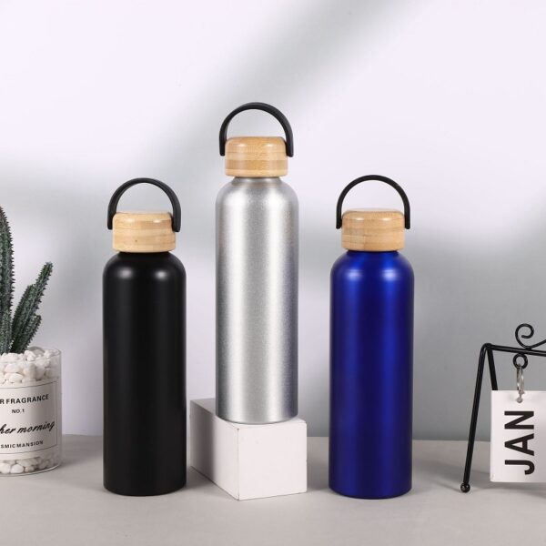 Portable Aluminum Bottle with Bamboo Lid 500ml