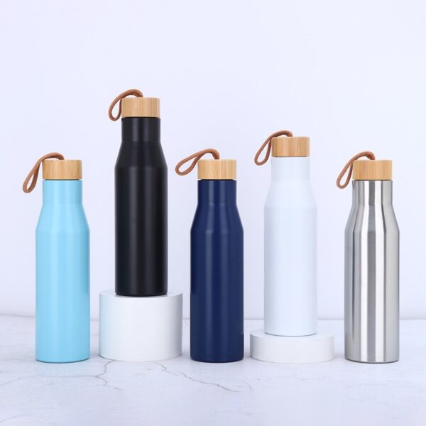 Bamboo Wooden Lid Insulated Sports Bottle 17OZ