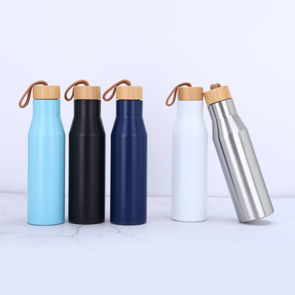 Bamboo Wooden Lid Insulated Sports Bottle 17OZ