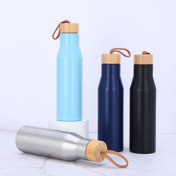 Bamboo Wooden Lid Insulated Sports Bottle 17OZ