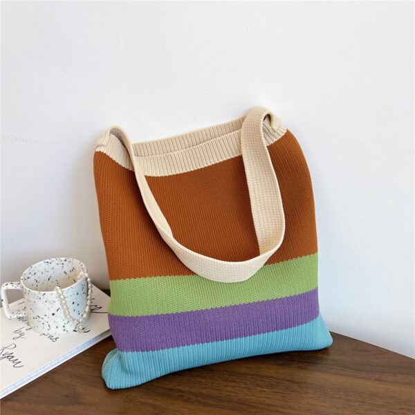 Colourful Striped Niche Knitted Tote Bag