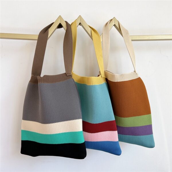 Colourful Striped Niche Knitted Tote Bag