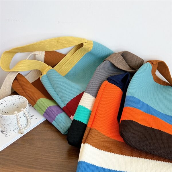 Colourful Striped Niche Knitted Tote Bag