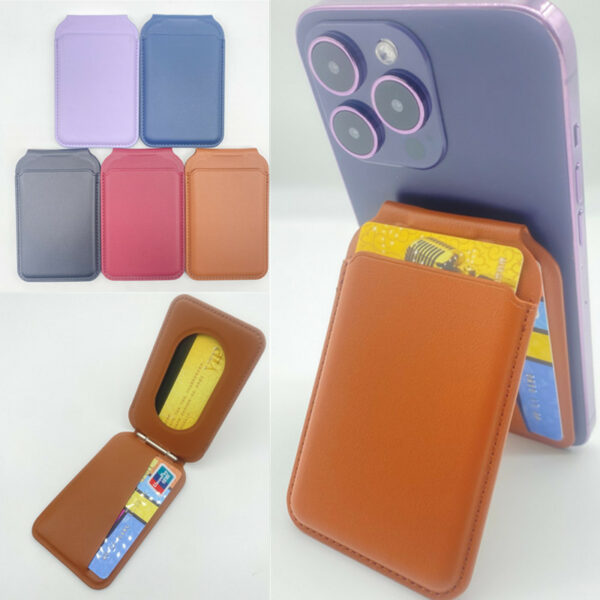 Cell Phone Magnetic Leather Card Holder With Stand