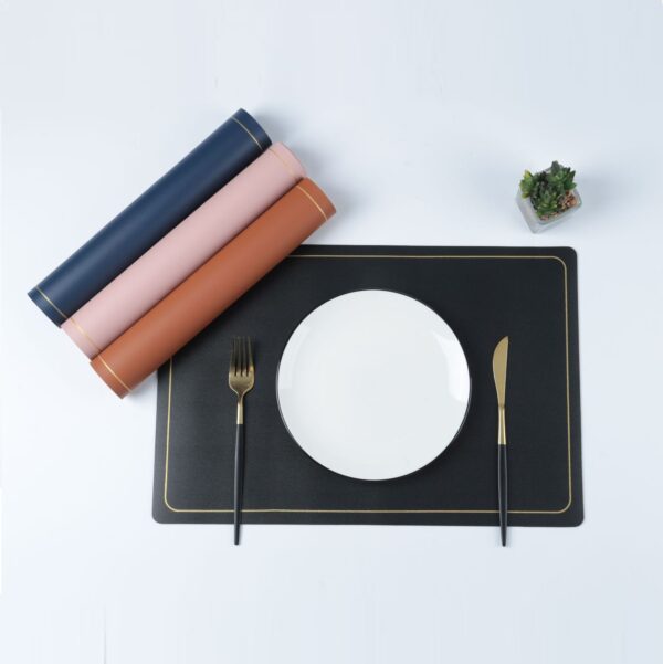 Waterproof PU Leather Insulated Placemat with Gold Trim