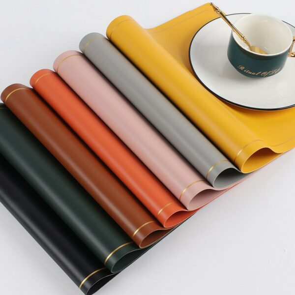 Waterproof PU Leather Insulated Placemat with Gold Trim