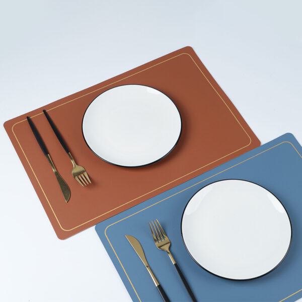 Waterproof PU Leather Insulated Placemat with Gold Trim