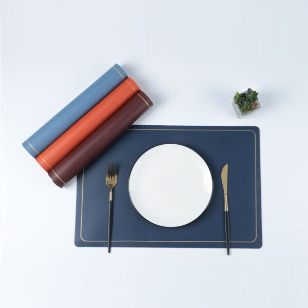 Waterproof PU Leather Insulated Placemat with Gold Trim