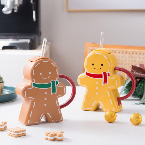 Cartoon Gingerbread Man Straw Mug