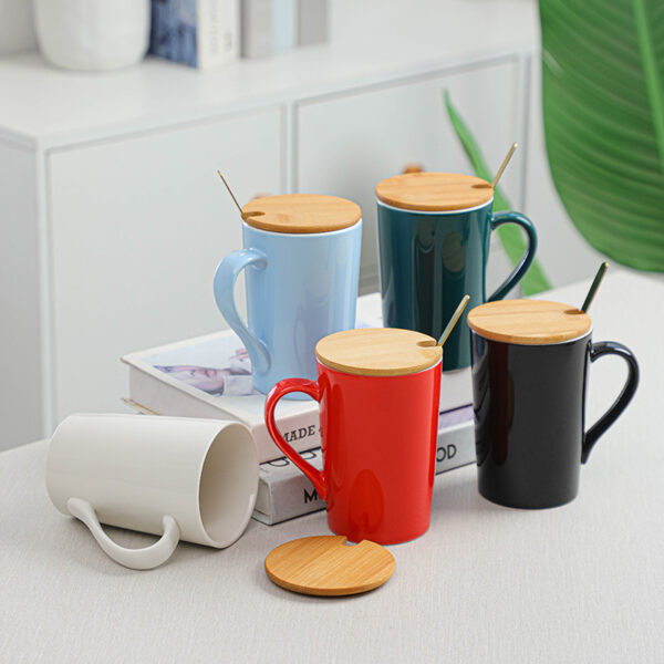 Tall Ceramic Mug with Wooden Lid