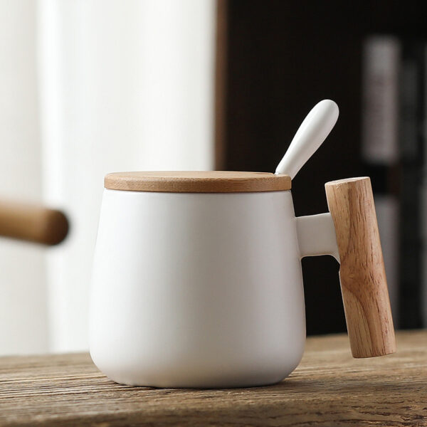 Wooden Handle and Lid Ceramic Mug