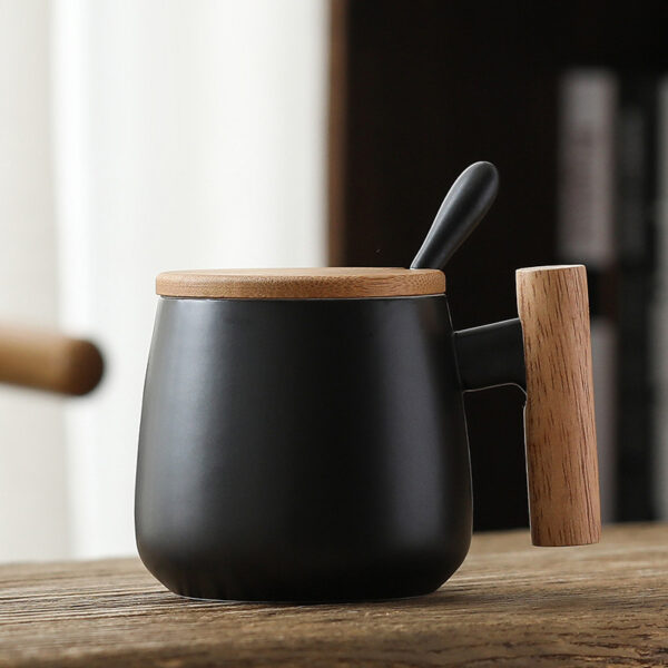 Wooden Handle and Lid Ceramic Mug