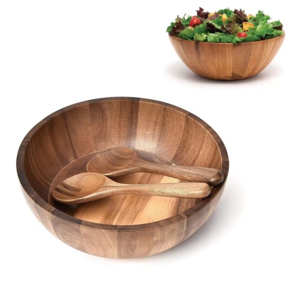 Engraved Wooden Salad Bowl With Wooden Spoon & Fork