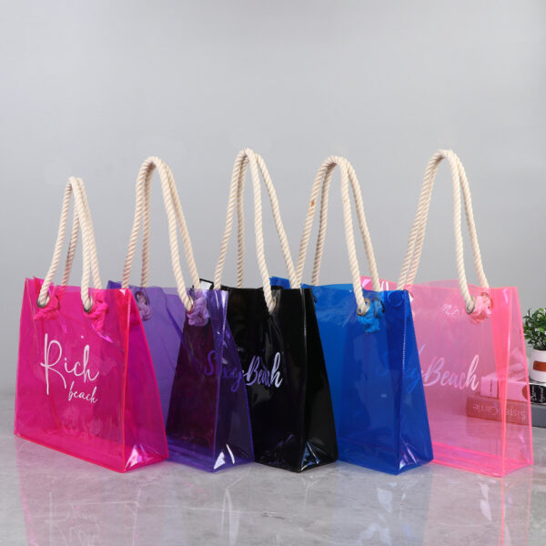 Custom PVC Clear Waterproof Colorful Tote Bag with Cotton Rope Handle