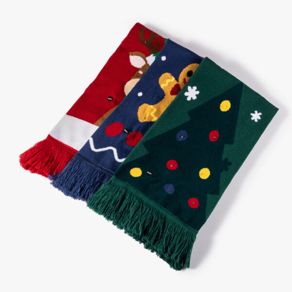 Christmas Knitted Woven Scarf with Tassel