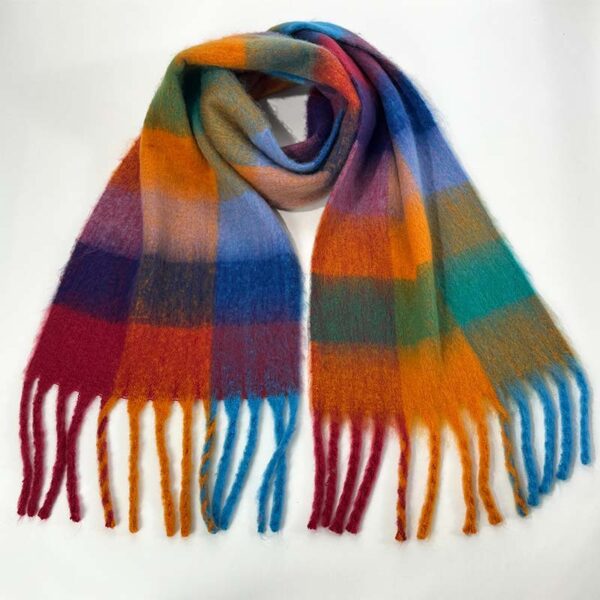 Rainbow Plaid Thickened Warm Scarf