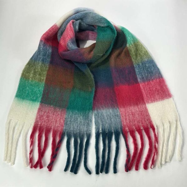 Rainbow Plaid Thickened Warm Scarf