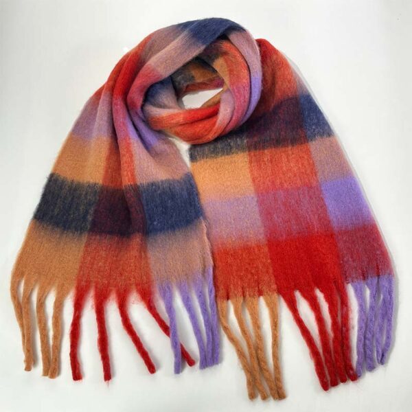 Rainbow Plaid Thickened Warm Scarf