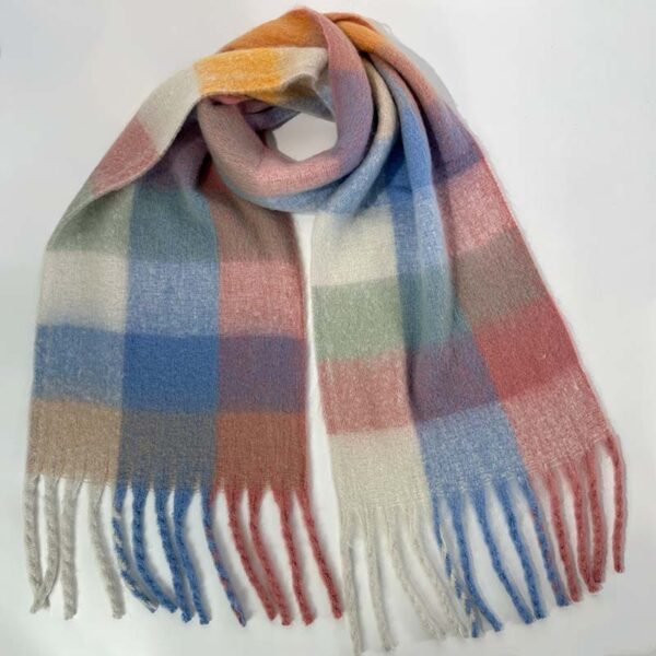 Rainbow Plaid Thickened Warm Scarf