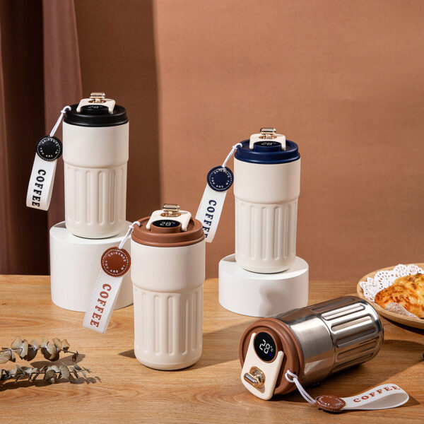 Explosive Coffee Smart Temperature Measurement Stainless Steel Insulated Tumbler with Carrying Strap