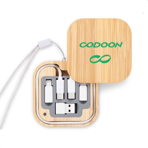 Eco-Friendly Bamboo Multi-Port Charge Cable Set with Custom Logo