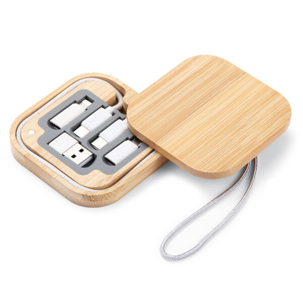 Eco-Friendly Bamboo Multi-Port Charge Cable Set with Custom Logo