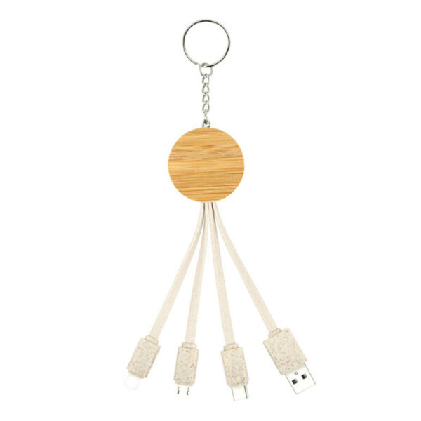 Eco-Friendly Wheat Straw and Bamboo Keychain Charging Cable