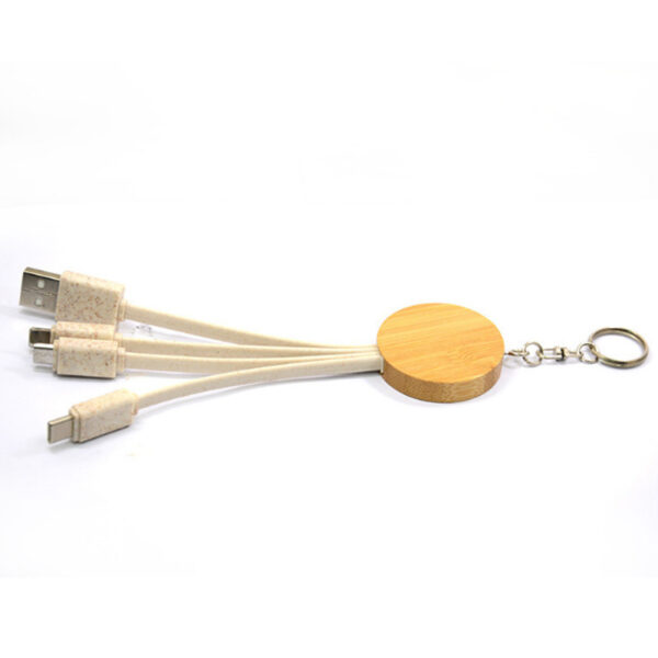 Eco-Friendly Wheat Straw and Bamboo Keychain Charging Cable