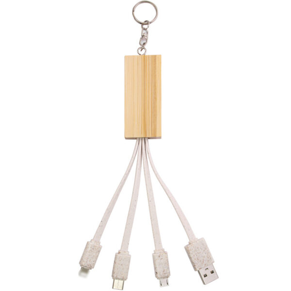 Eco-Friendly Wheat Straw and Bamboo Charging Cable Keychain With Phone Stand