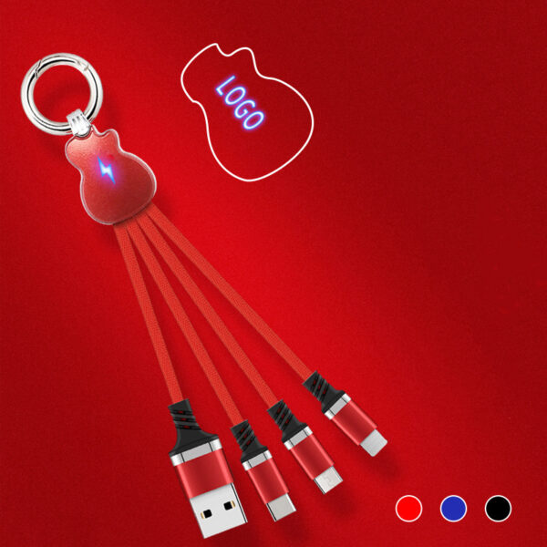 Guitar-Shaped Keychain Charging Cable with Color-Changing LED Light